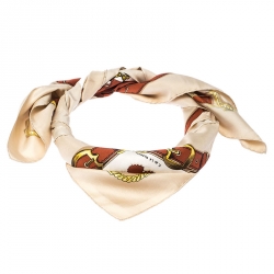 Pre Owned Hermes Beige Guivreries Print Silk Twill Scarf