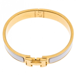 Pre Owned Hermes White Enamel Gold Plated Clic Clac H Bracelet PM