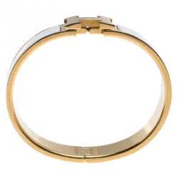 Pre Owned Hermes White Enamel Gold Plated Clic Clac H Bracelet PM