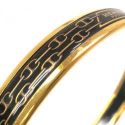 Pre Owned Hermes Narrow Black Gold Printed Enamel Bracelet