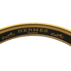 Pre Owned Hermes Narrow Black Gold Printed Enamel Bracelet
