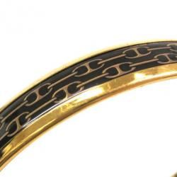 Pre Owned Hermes Narrow Black Gold Printed Enamel Bracelet