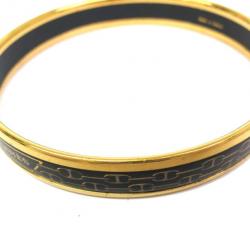 Pre Owned Hermes Narrow Black Gold Printed Enamel Bracelet