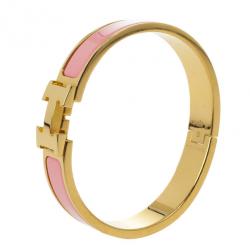 Hermes clic H bracelet pink gold narrow velvety pink enamel replica