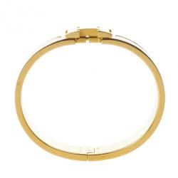 Pre Owned Hermes Clic-Clac H Pink Enamel Gold Plated Bracelet PM