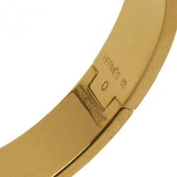Pre Owned Hermes Clic-Clac H Pink Enamel Gold Plated Bracelet PM