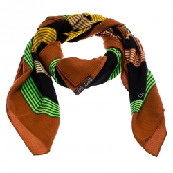 Pre Owned Hermes Multicolor Printed Silk and Cashmere Circuit 24 Fabourg Shawl