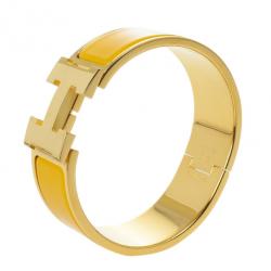 مملوكة مسبقًا Hermes Clic-Clac H Soleil Yellow Enameld Gold Plated Bracelet