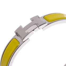 Pre Owned Hermes Clic Clac H Yellow Enamel Palladium Plated Narrow Bracelet PM