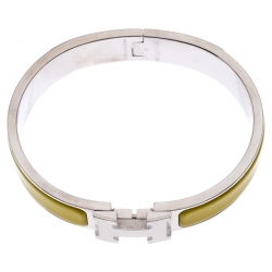 Pre Owned Hermes Clic Clac H Yellow Enamel Palladium Plated Narrow Bracelet PM