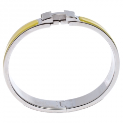 Pre Owned Hermes Clic Clac H Yellow Enamel Palladium Plated Narrow Bracelet PM