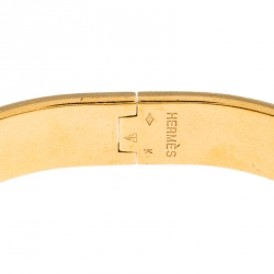 Pre Owned Hermes Clic H Purple Rose Cendré Enamel Gold Plated Bracelet GM