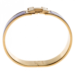 Pre Owned Hermes Clic H Purple Rose Cendré Enamel Gold Plated Bracelet GM