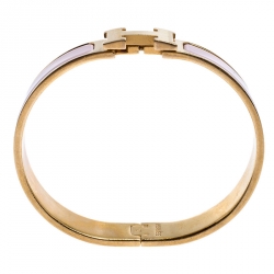 Pre Owned Hermès Clic H Pink Enamel Gold Plated Narrow Bracelet GM