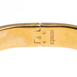 Pre Owned Hermès Clic H Pink Enamel Gold Plated Narrow Bracelet GM