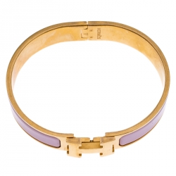 Pre Owned Hermès Clic H Pink Enamel Gold Plated Narrow Bracelet GM