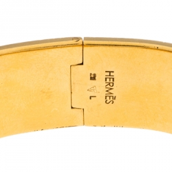 Pre Owned Hermes Clic Clac H Green Enamel Gold Plated Wide Bracelet GM