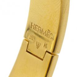 Pre Owned Hermes Clic H Black Enameled Gold Plated Bracelet