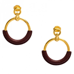 Pre Owned Hermès Gold Plated Barenia Leather Loop Earrings