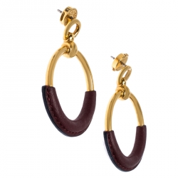 Pre Owned Hermès Gold Plated Barenia Leather Loop Earrings