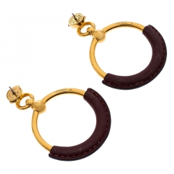 Pre Owned Hermès Gold Plated Barenia Leather Loop Earrings