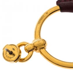 Pre Owned Hermès Gold Plated Barenia Leather Loop Earrings