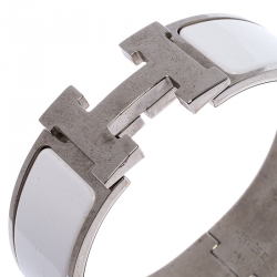 Pre Owned Hermès Clic Clac H White Enamel Palladium Plated Wide Bracelet PM