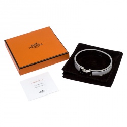 Pre Owned Hermès Clic H White Enamel Palladium Plated Narrow Bracelet GM