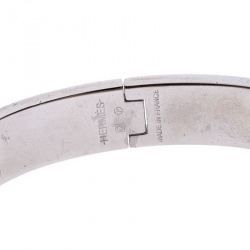 Pre Owned Hermès Clic H White Enamel Palladium Plated Narrow Bracelet GM