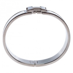Pre Owned Hermès Clic H White Enamel Palladium Plated Narrow Bracelet GM