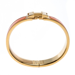 Pre Owned Hermes Clic Clac H Orange Enamel Gold Plated Narrow Bracelet PM