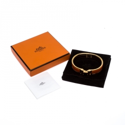Pre Owned Hermes Clic Clac H Orange Enamel Gold Plated Narrow Bracelet PM