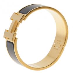 Pre Owned Hermes Clic Clac H Wide Gold-Plated Blue Enamel Bracelet PM