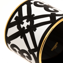 Pre Owned Hermes Monochrome Printed Enamel Gold Plated Extra Wide Bangle Bracelet