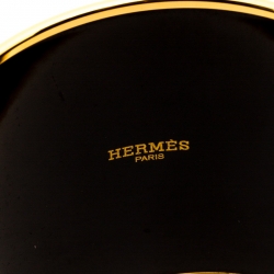 Pre Owned Hermes Monochrome Printed Enamel Gold Plated Extra Wide Bangle Bracelet
