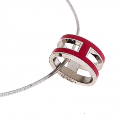 Pre Owned  Hermes Pop H Red Lacquer Palladium Plated Pendant