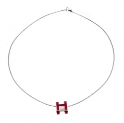 Pre Owned  Hermes Pop H Red Lacquer Palladium Plated Pendant