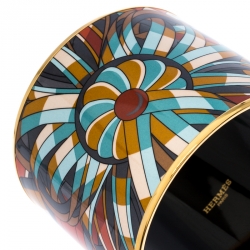 Pre Owned Hermes Multicolor Printed Enamel Gold Plated Extra Wide Bangle Bracelet