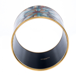 Pre Owned Hermes Multicolor Printed Enamel Gold Plated Extra Wide Bangle Bracelet