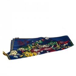 Pre Owned Hermes Navy Blue Cache Cache Fleuri Printed Silk Scarf