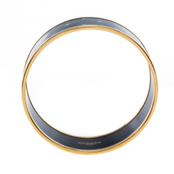 Pre Owned Hermes Black Printed Enamel Gold Plated Wide Bangle Bracelet