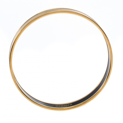 Pre Owned Hermes Caleche Yellow Enamel Gold Plated Narrow Bangle Bracelet 