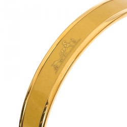 Pre Owned Hermes Caleche Yellow Enamel Gold Plated Narrow Bangle Bracelet 