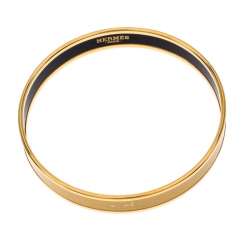 Pre Owned Hermes Caleche Yellow Enamel Gold Plated Narrow Bangle Bracelet 