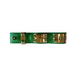 Pre Owned Hermès Collier de Chien Calfskin Green Leather Gold Plated Bracelet