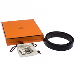 Pre Owned Hermes Black/Brown Leather Palladium Hardware H Logo Reversible Belt 95cm