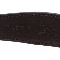 Pre Owned Hermes Black/Brown Leather Palladium Hardware H Logo Reversible Belt 95cm