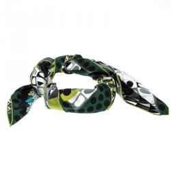 Pre Owned Hermes Green Les Ailes de la Soie Printed Silk Twill Square Scarf