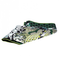 Pre Owned Hermes Green Les Ailes de la Soie Printed Silk Twill Square Scarf