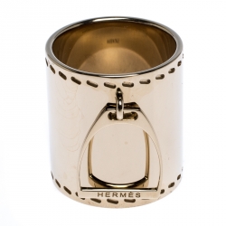 Pre Owned Hermes Etrier Gold Tone Scarf Ring